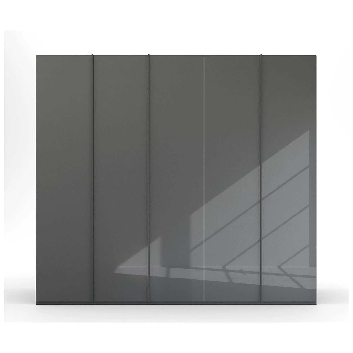 Basalt glass Rauch Symphony wardrobe with graphite handles and luxury German styling