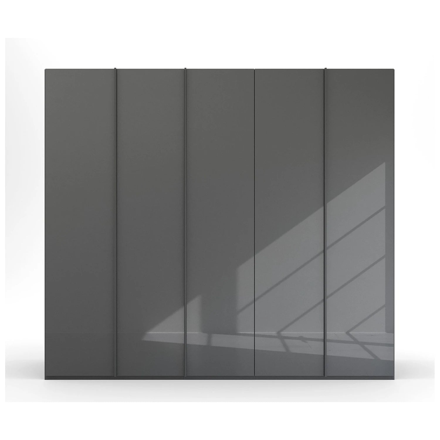 Basalt glass Rauch Symphony wardrobe with graphite handles and luxury German styling