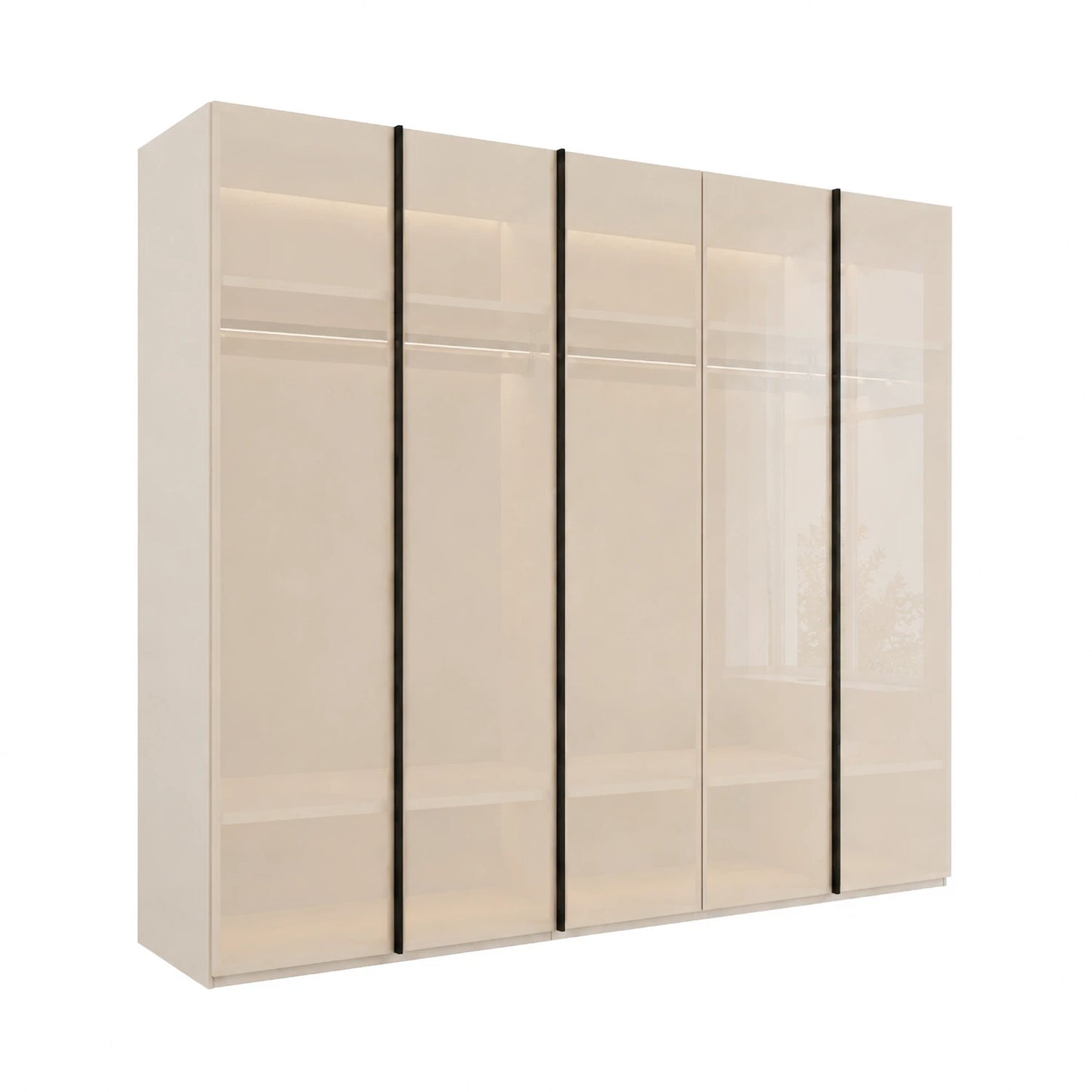 Champagne glass 5 door Symphony wardrobe by Rauch with full height handle profile and premium storage
