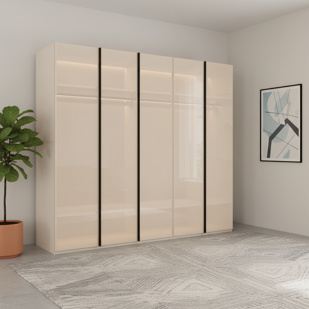 Rauch Symphony 251cm Champagne Glass 5 Door Wardrobe with full glass doors and integrated handles