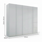 Rauch Symphony 251cm Glass 5 Door Wardrobe with full glass doors and integrated handles with Dimensions on White background