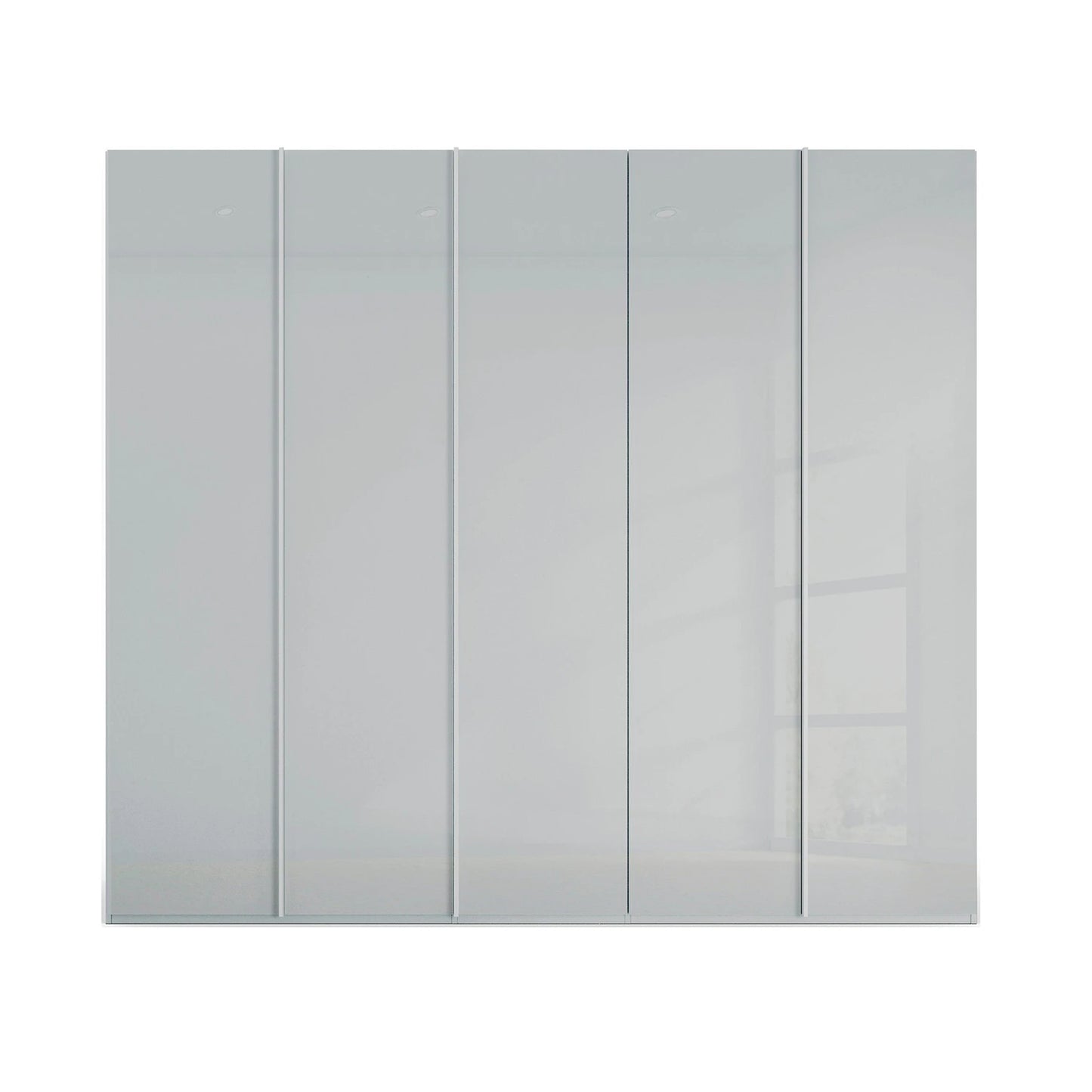 Silk Grey glass 5 door wardrobe with full height handle profile and premium storage