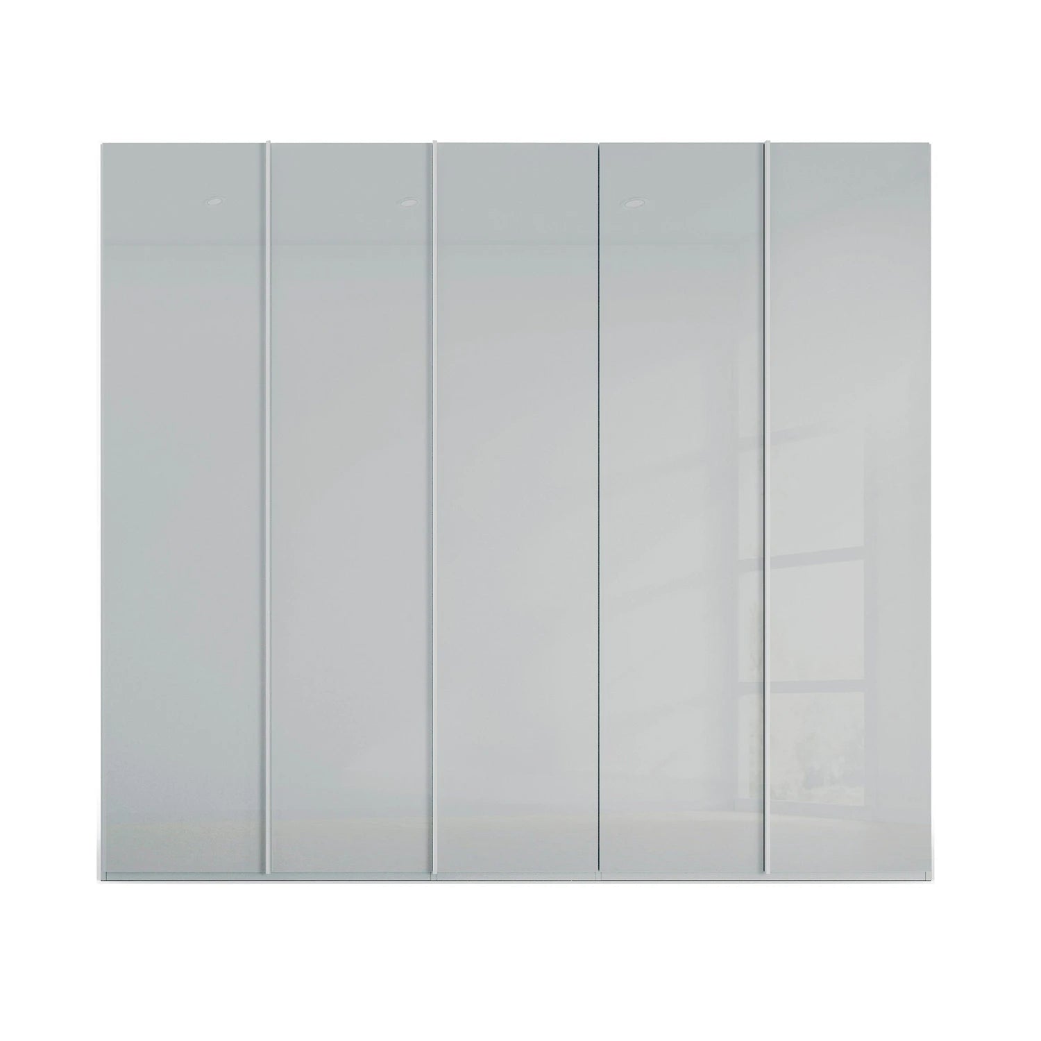 Silk Grey glass 5 door wardrobe with full height handle profile and premium storage
