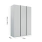 Rauch Symphony White 151cm 3 door wardrobe with graphite long handles, with dimensions on a white background