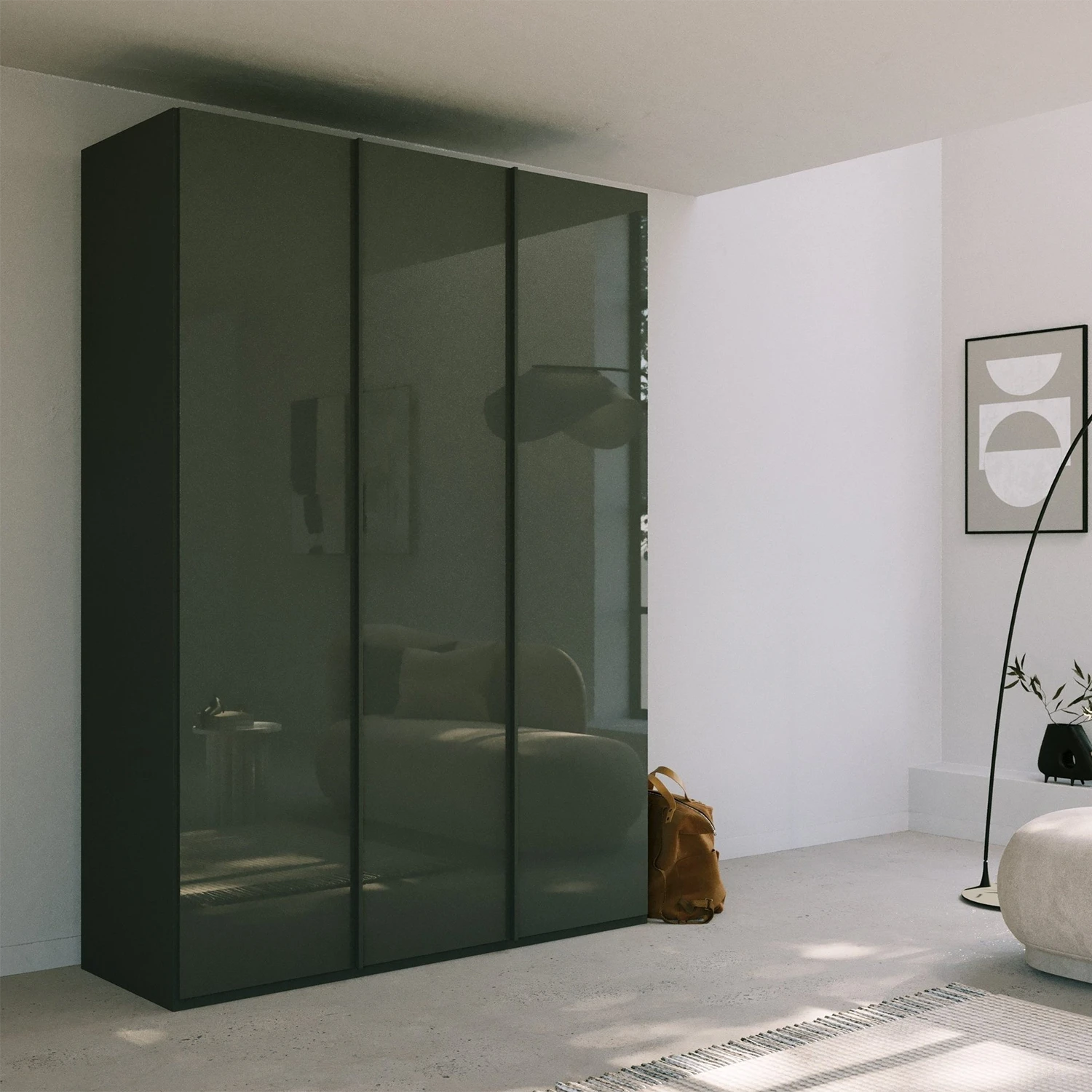 Rauch Symphone Graphite glass 3 door Hinged wardrobe Width 151cm, available in 2 Height sizes 223cm and 235cm