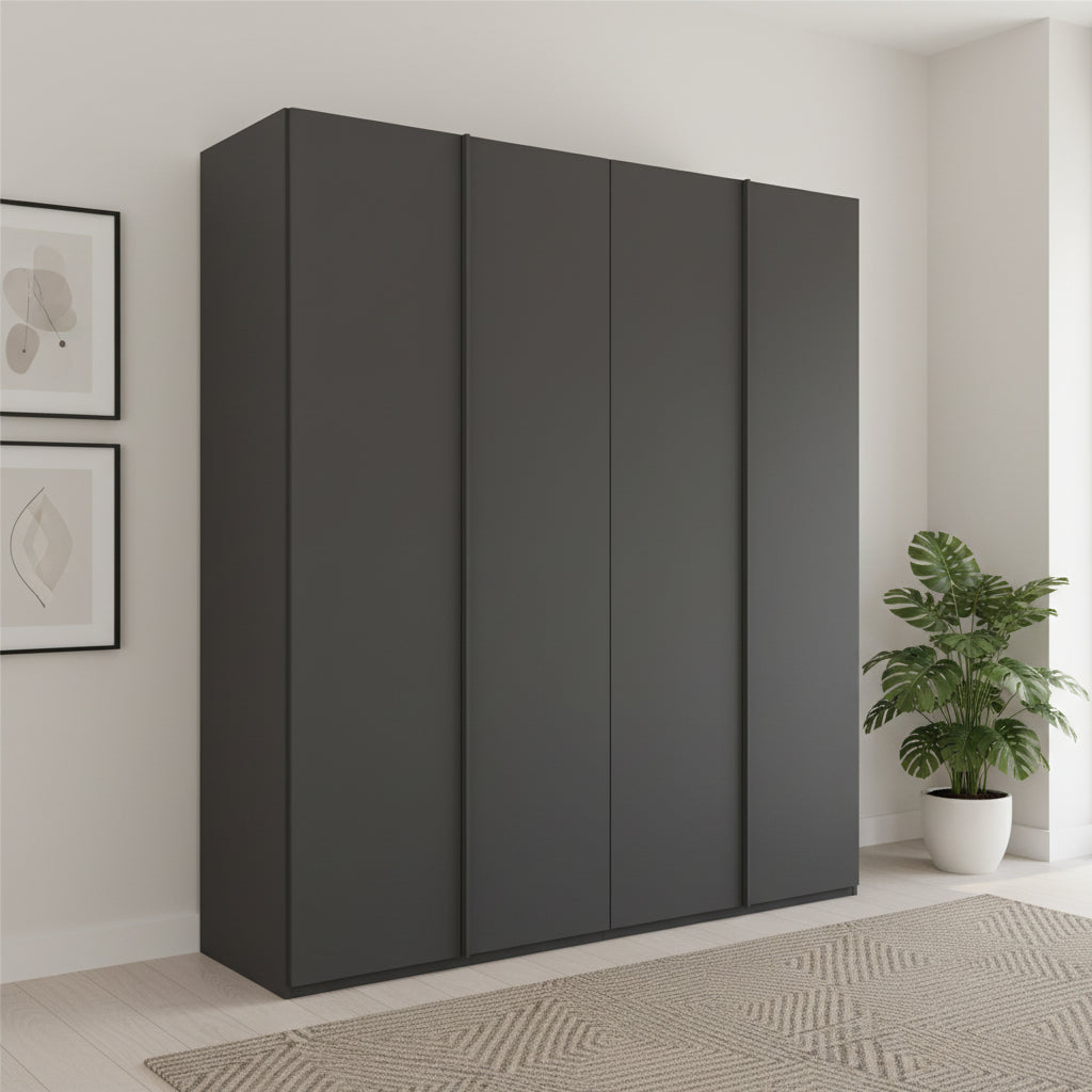 Rauch Symphony 210cm Graphite Colour 4 Door Wardrobe , Height 223cm or 235cm With Long Door Handles and Soft Close Hinges