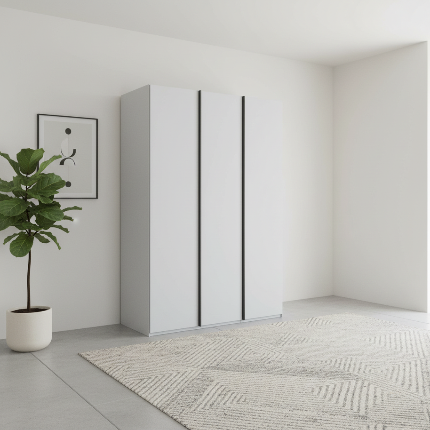 Rauch Symphony Silk Grey 151cm 3 door wardrobe with graphite long handles, available in 2 height 223 or 235cm