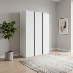 Rauch Symphony White 151cm 3 door wardrobe with graphite long handles, available in 2 height 223 or 235cm