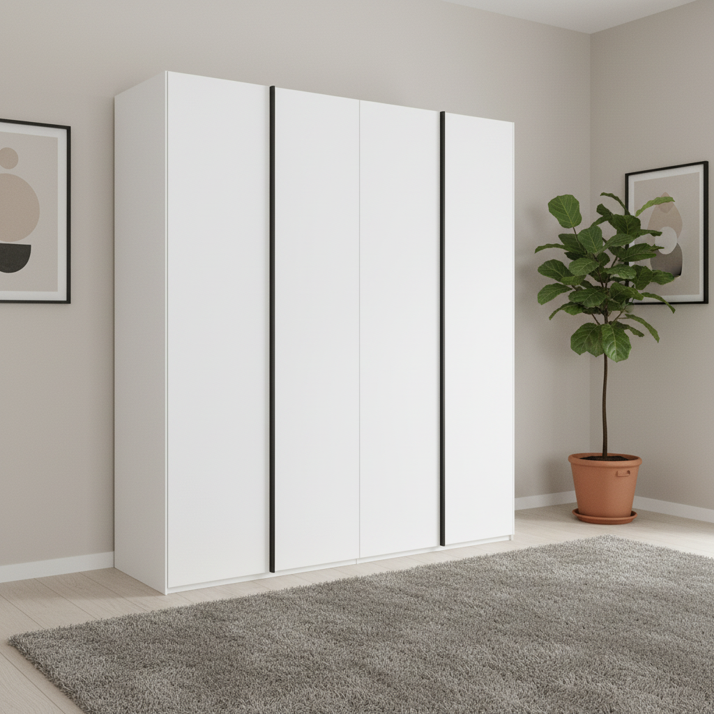 Shop the Rauch Symphony White 201cm 4 Door Wardrobe with graphite handles, free assembly and a 10-year warranty.