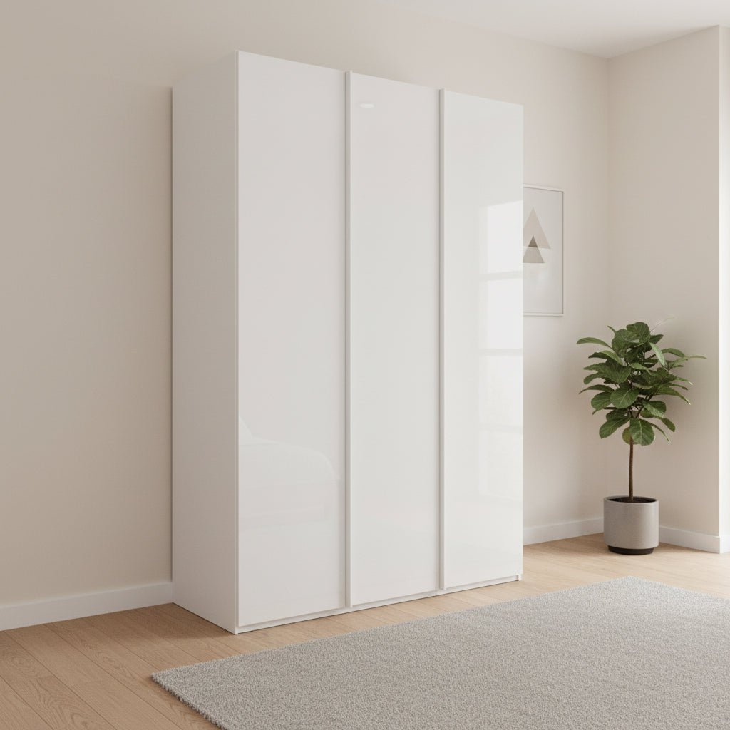 Rauch Symphony 151cm Glass 3 Door Wardrobe in White Glass