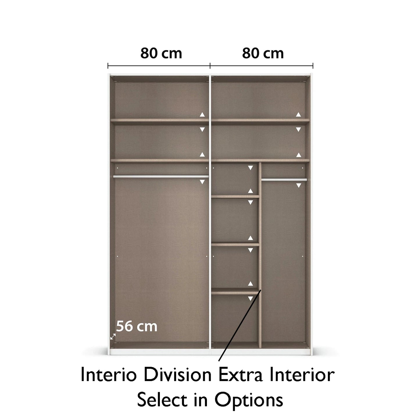 Interior view of German wardrobe with adjustable shelves and rails
