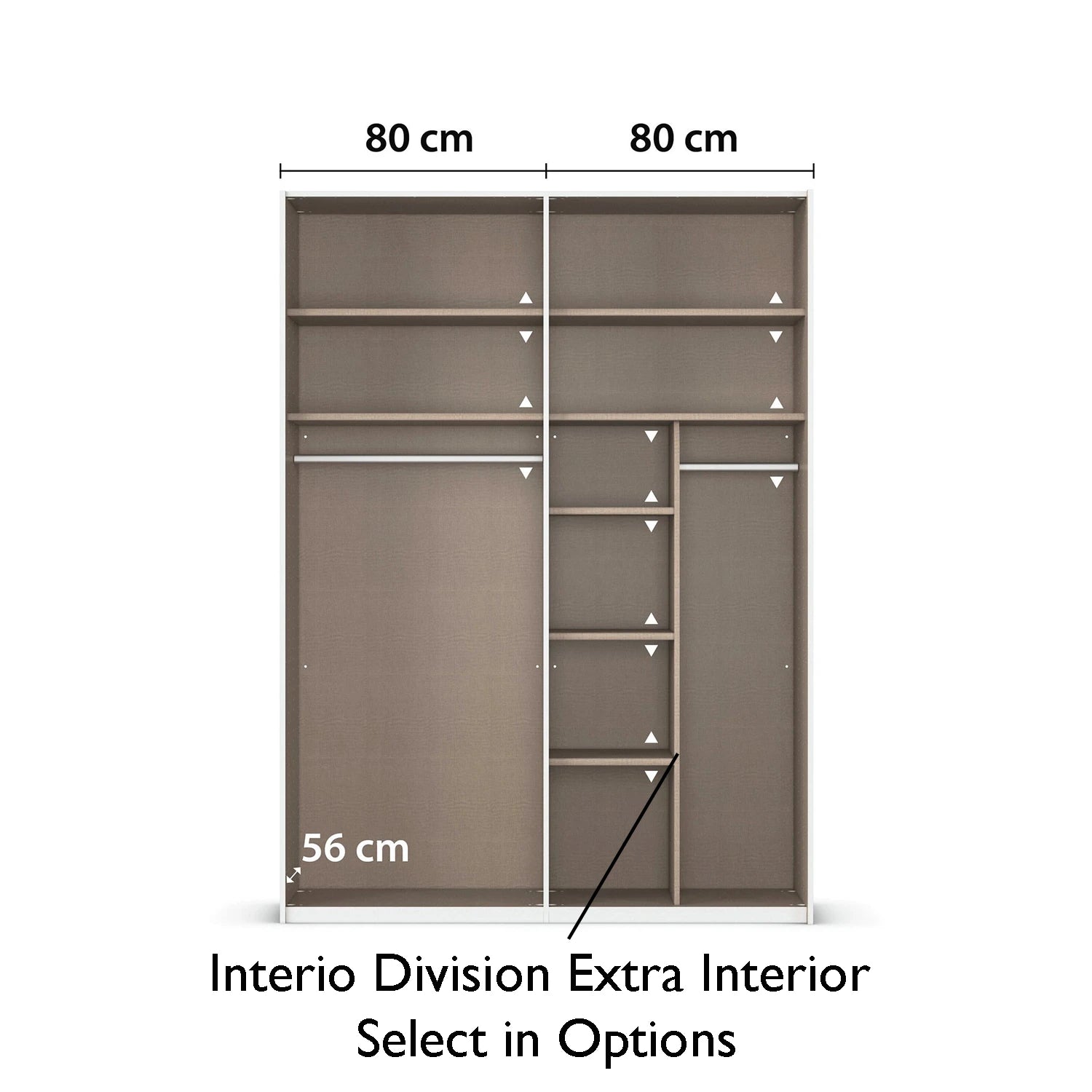 Interior view of German wardrobe with adjustable shelves and rails