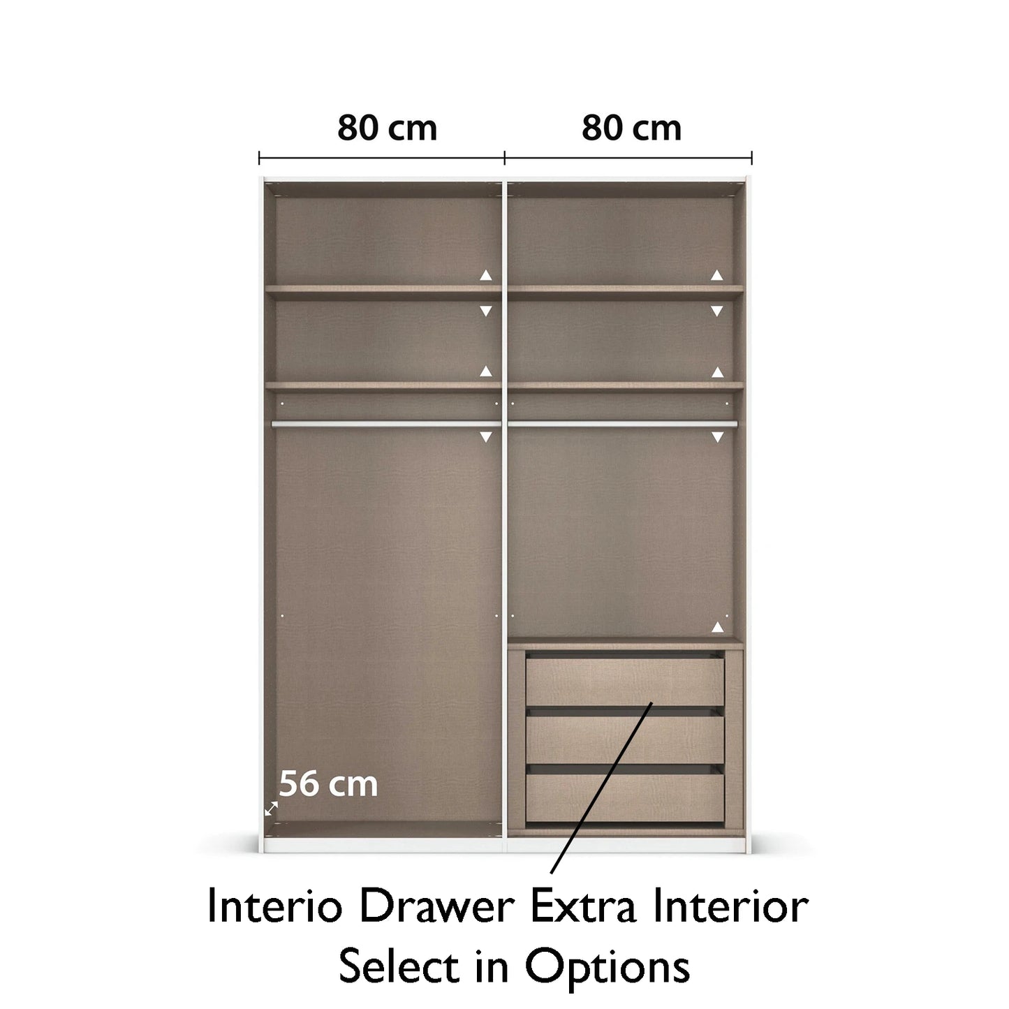 Interior view of German wardrobe with adjustable shelves and rails