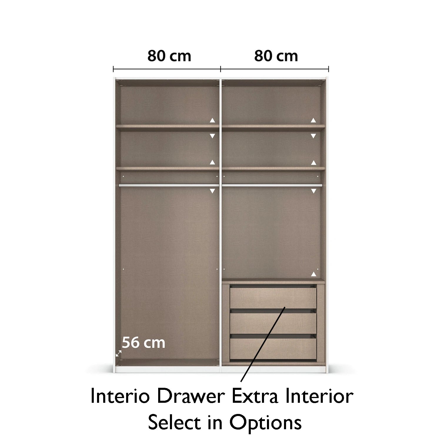 Interior view of German wardrobe with adjustable shelves and rails
