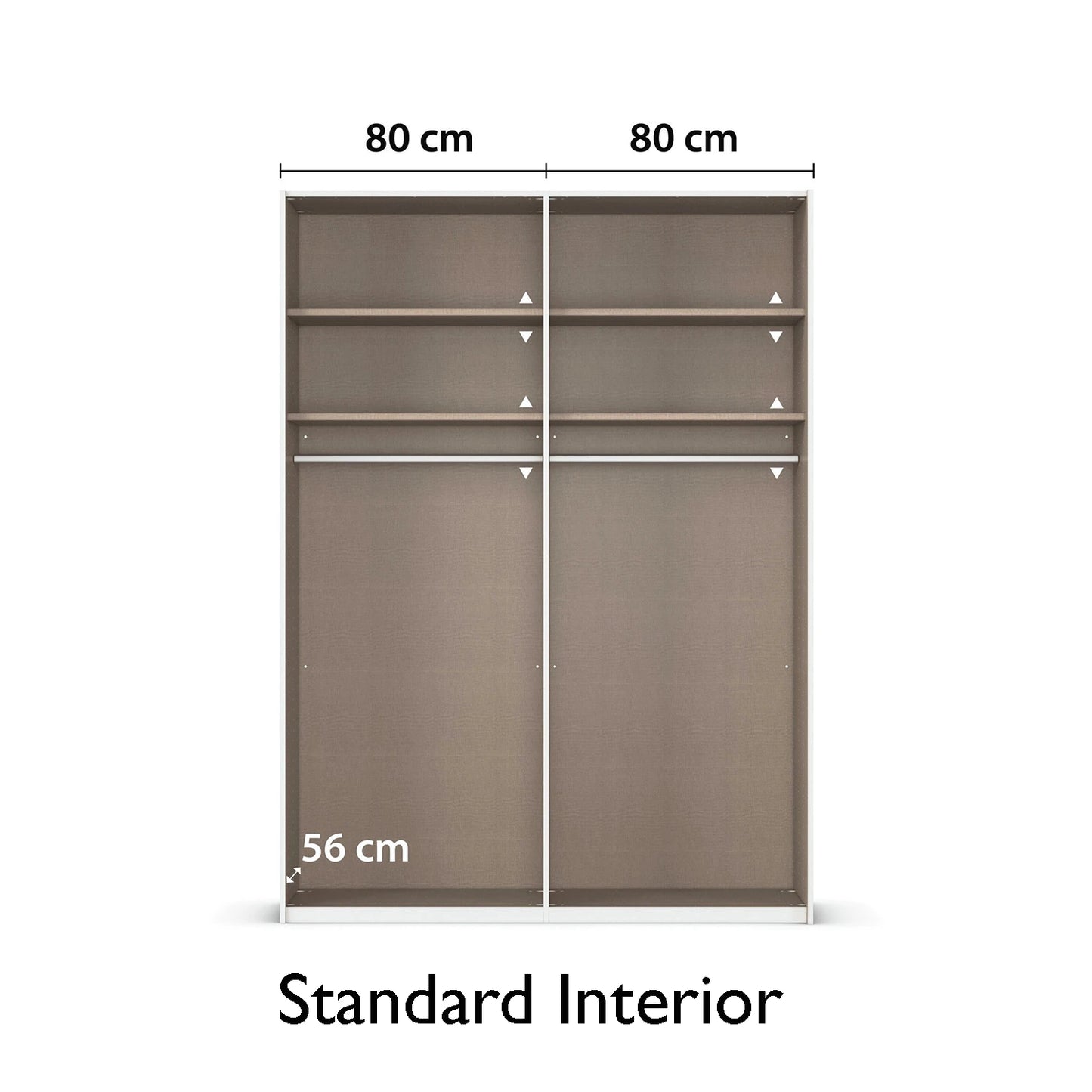 Interior view of German wardrobe with adjustable shelves and rails