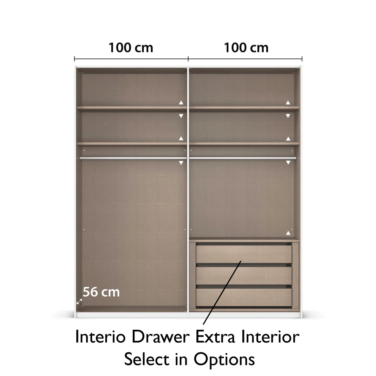 Interior view of German wardrobe with adjustable shelves and rails