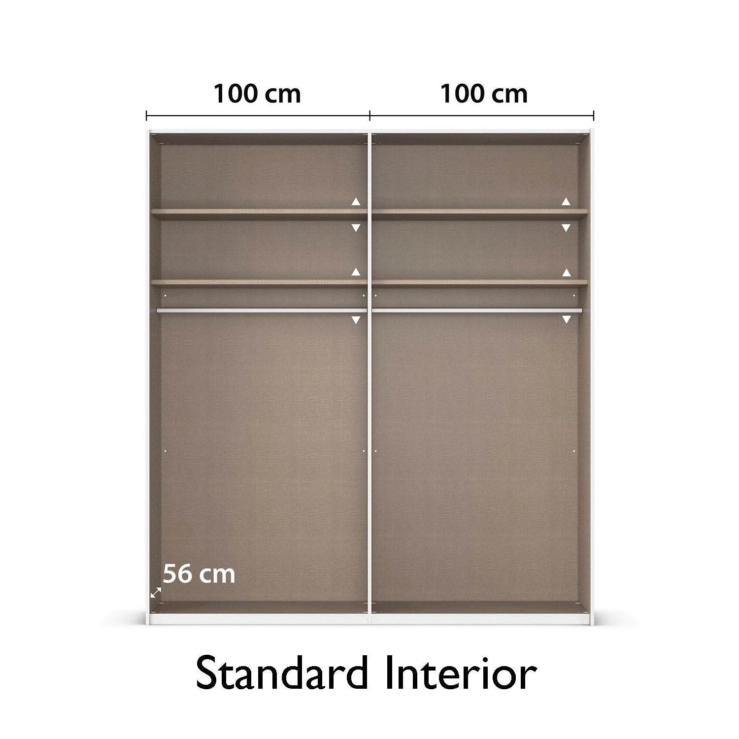 Interior view of German wardrobe with adjustable shelves and rails
