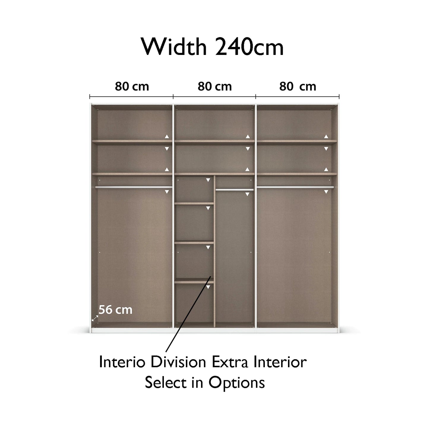 Rauch Taro 3 Door Sliding Wardrobe 80cm each compartment interior view
