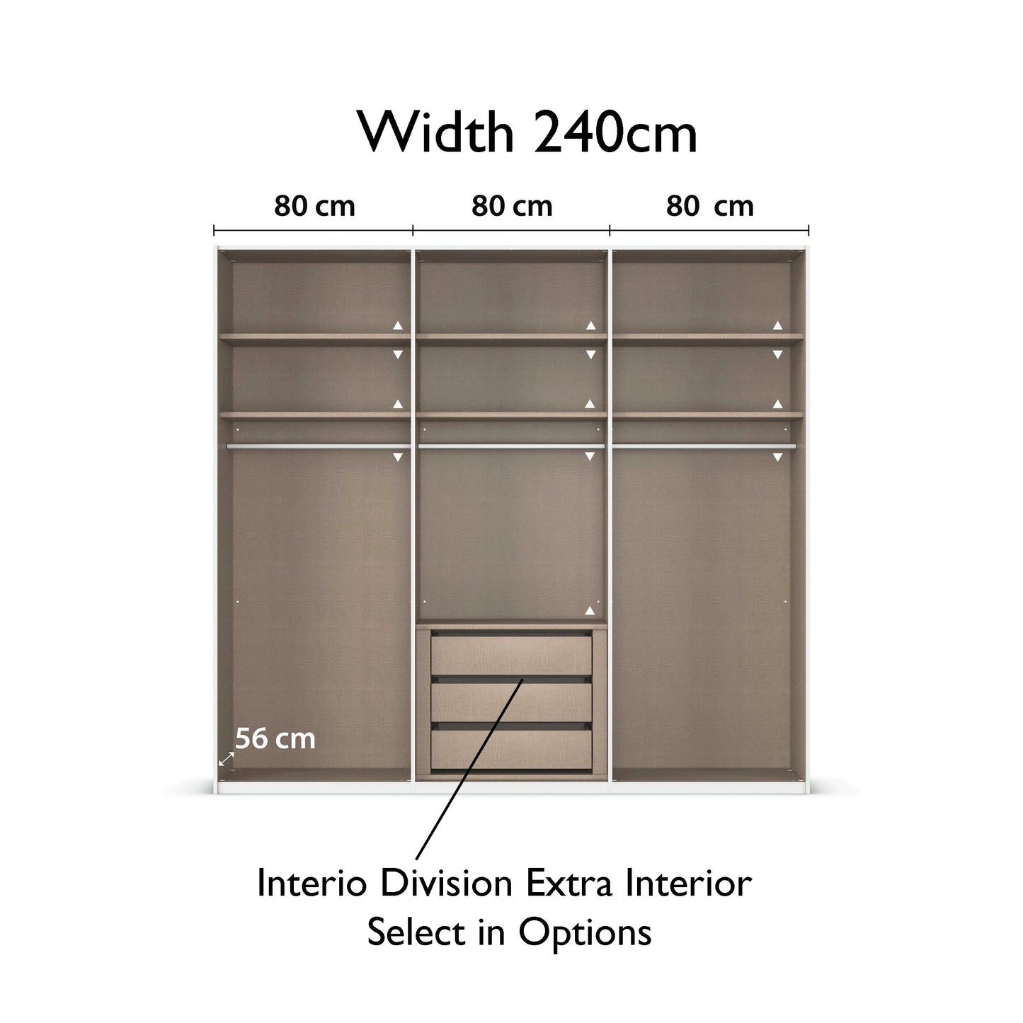 Rauch Taro 3 Door Sliding Wardrobe 80cm each compartment interior view