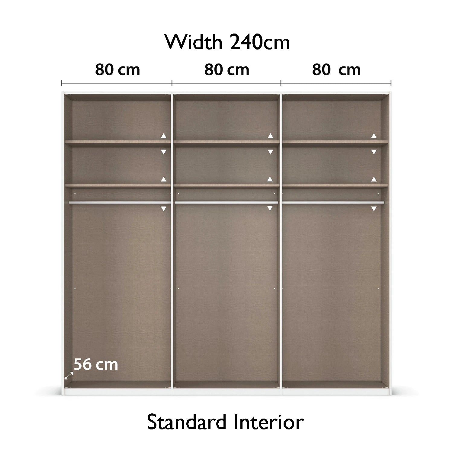 Rauch Taro 3 Door Sliding Wardrobe 80cm each Compartment Standard Interior view