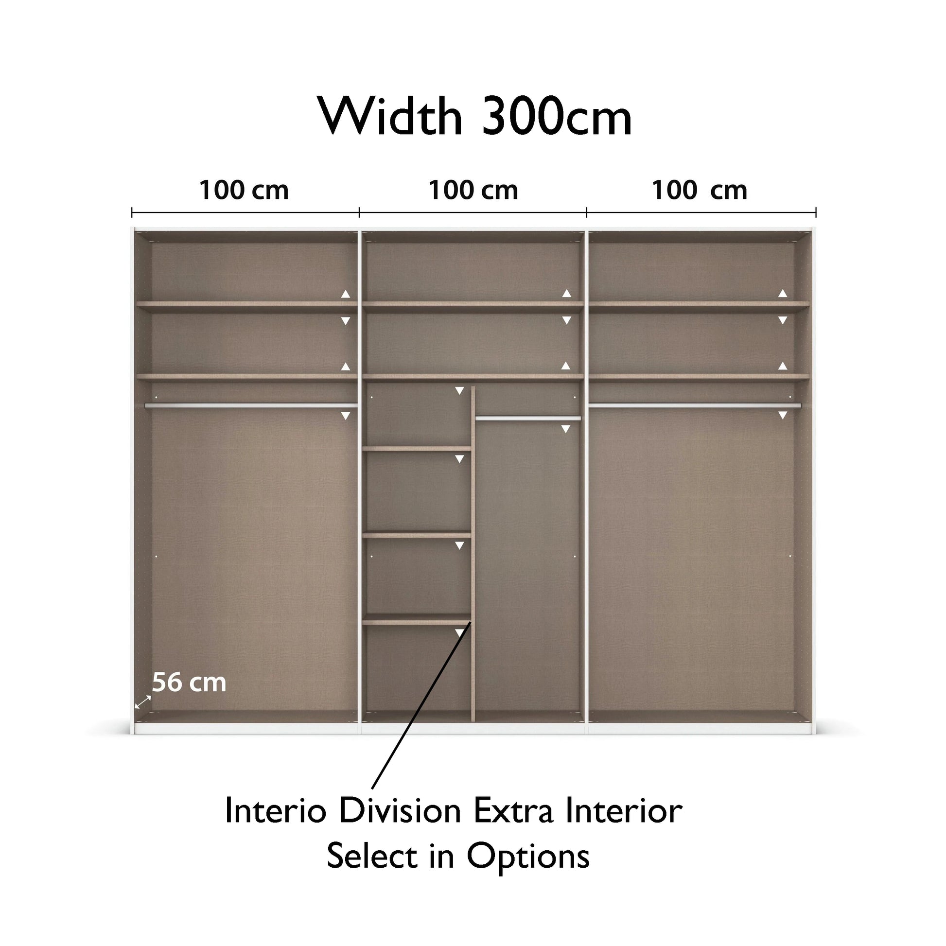Rauch Taro 3 Door Sliding Wardrobe 100cm each compartment interior view