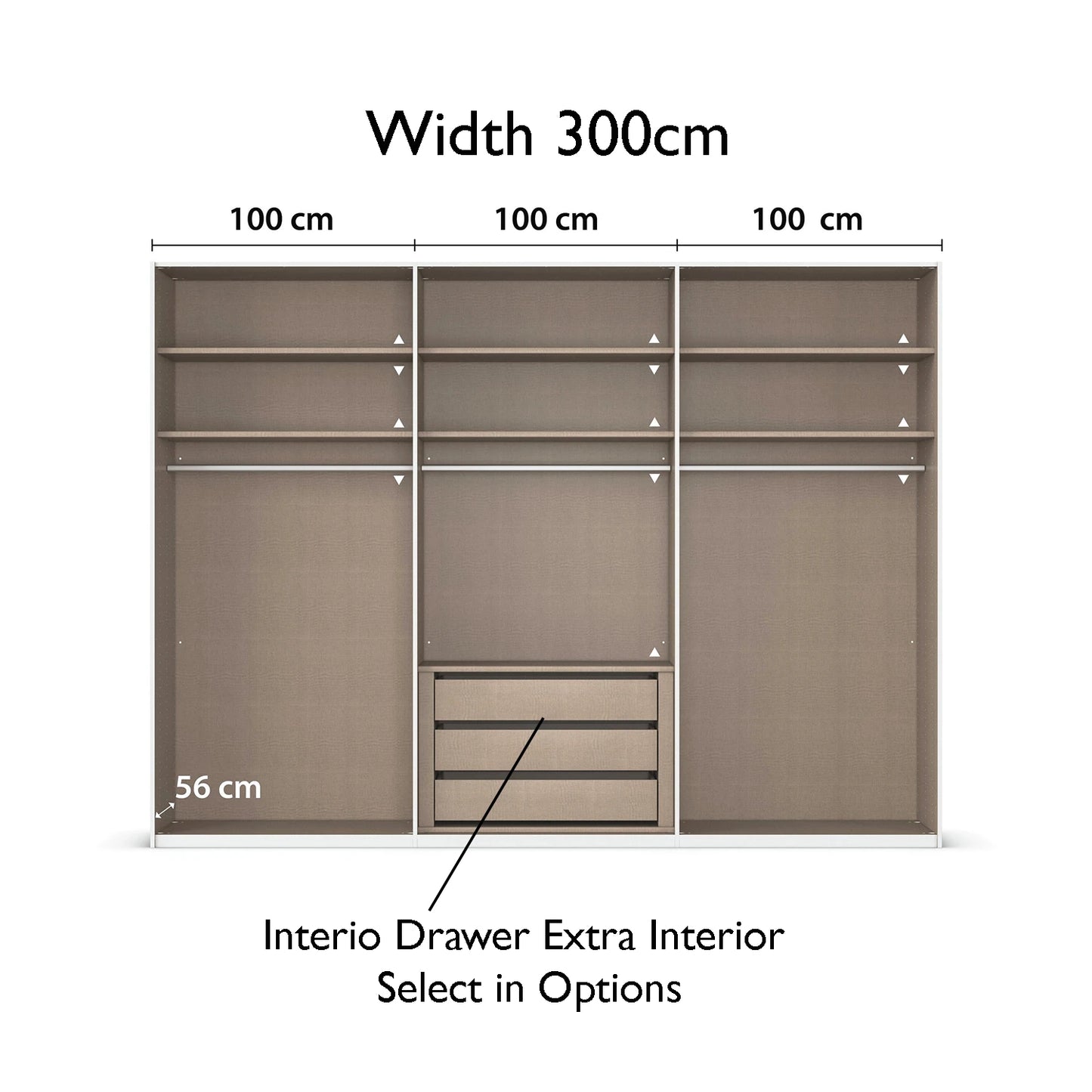 Rauch Taro 3 Door Sliding Wardrobe 100cm each compartment interior view