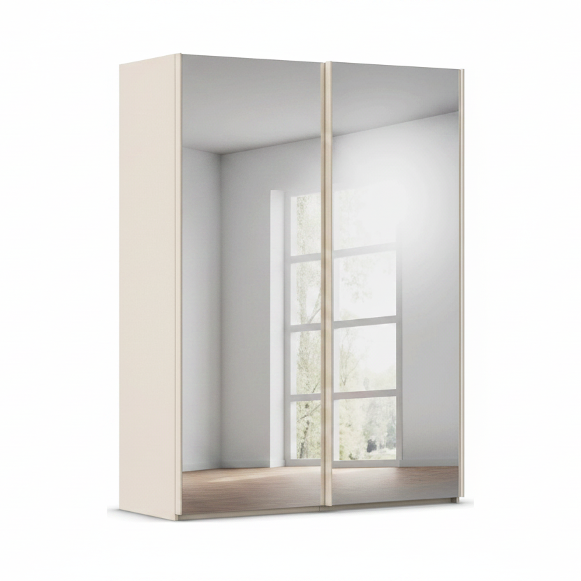 Rauch Taro 2 Door full mirror sliding wardrobe with Champagne Carcase double mirrored doors