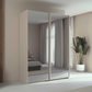 Rauch Taro 2 Door full mirror sliding wardrobe with Champagne Carcase double mirrored doors styled in a modern bedroom