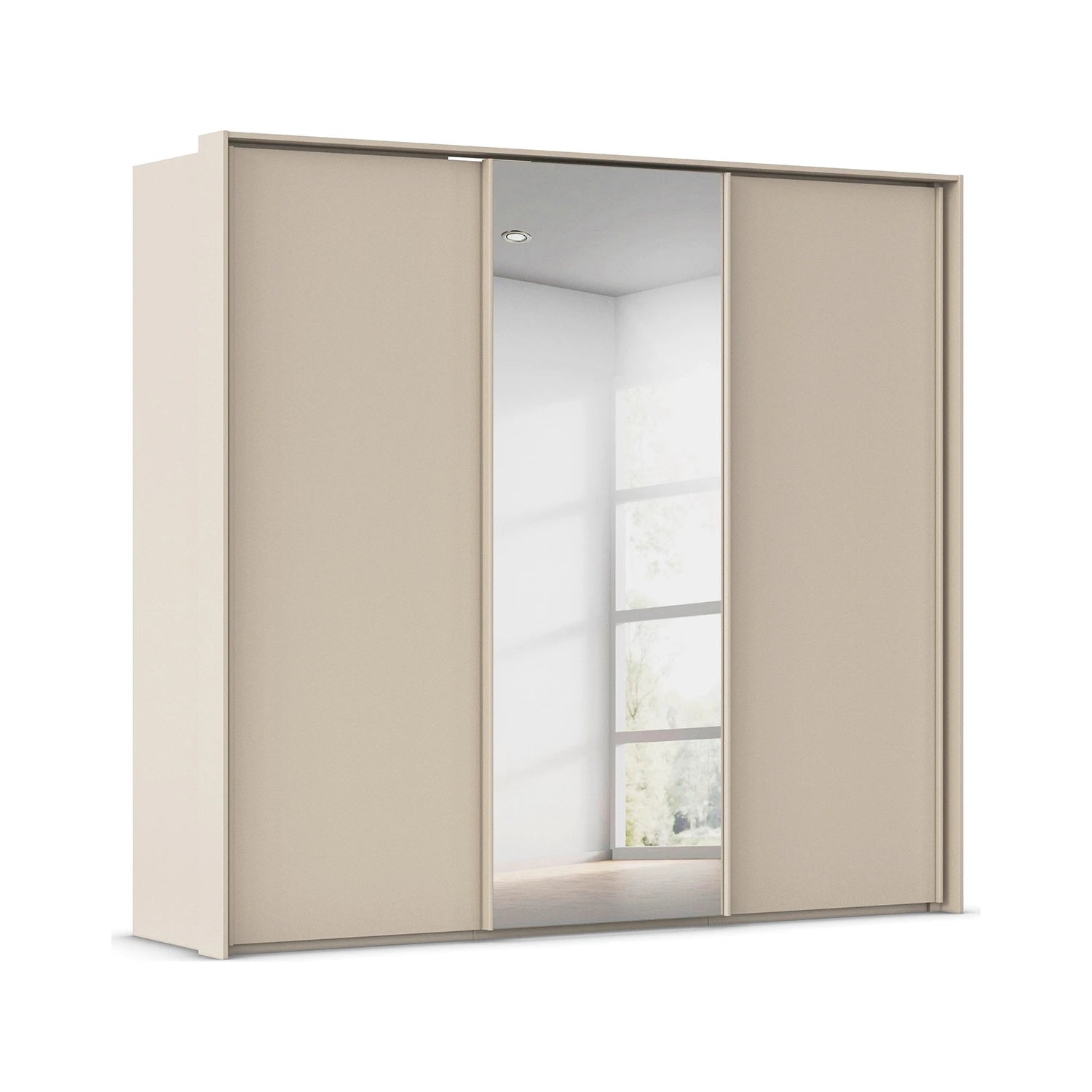 Rauch Tara 3 Door Sliding Wardrobe in Champagne with central mirror door with passepartout frame