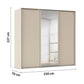 Rauch Tara 3 Door Sliding Wardrobe in Champagne with central mirror door with passepartout frame - Dimensions