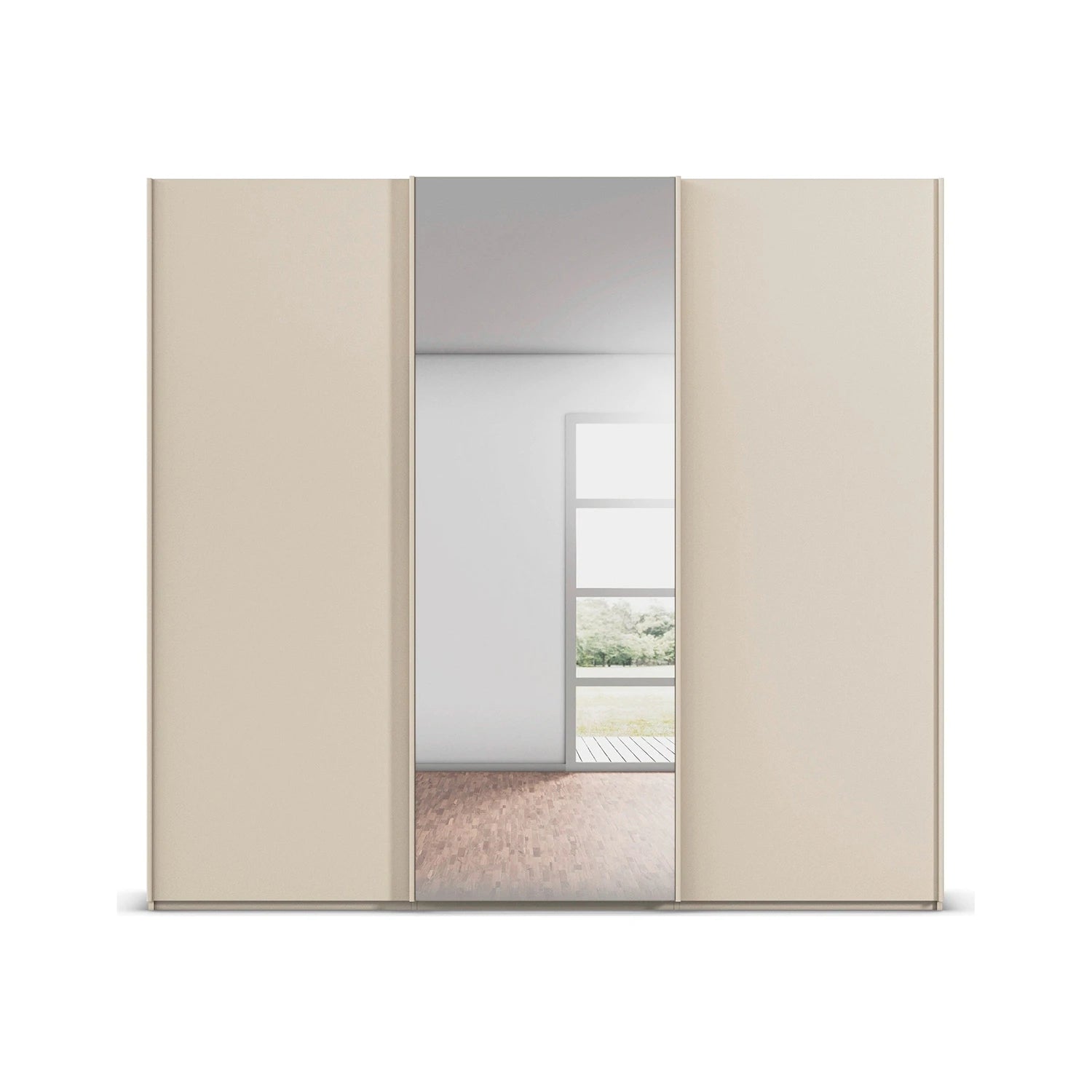 Rauch Tara 3 Door Sliding Wardrobe in Champagne with central mirror door - front view