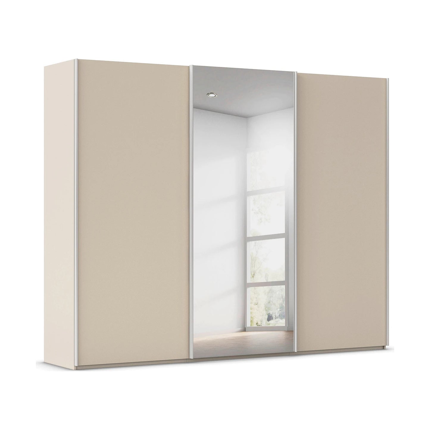 Rauch Taro 3 Door Sliding Wardrobe in Champagne with central mirror door