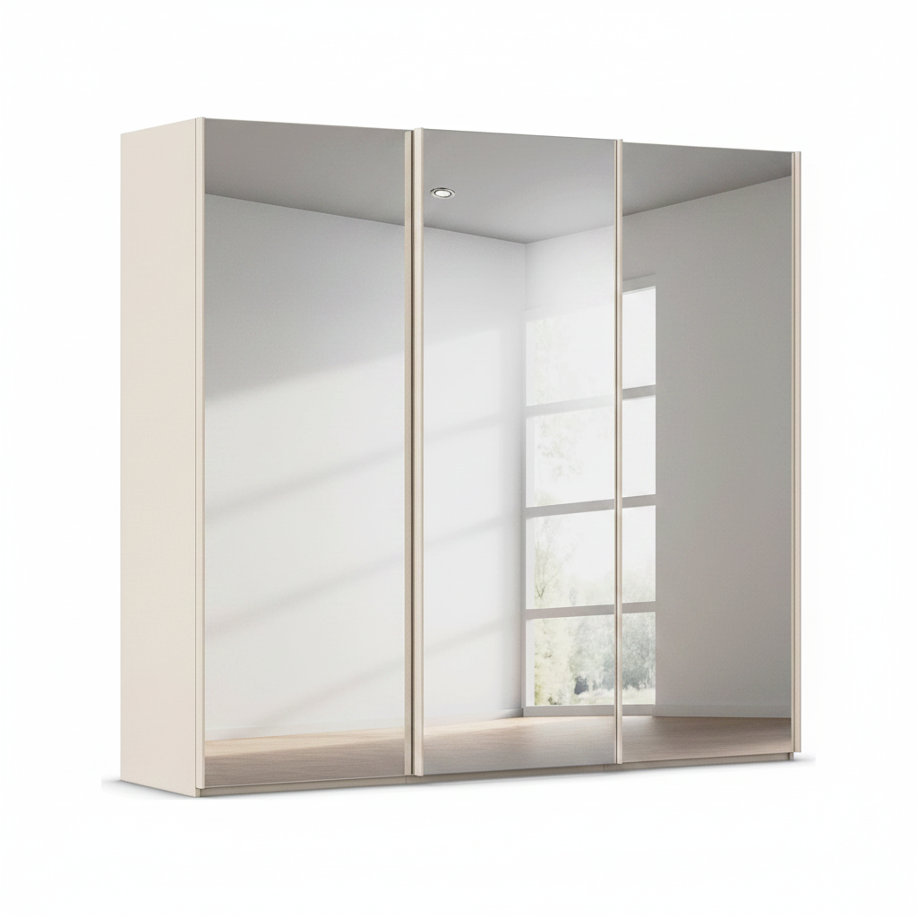 Rauch Taro 3 Door Full Mirror Sliding Wardrobe with Champagne Carcase 
