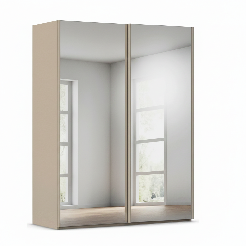 Rauch Taro 2 Door full mirror sliding wardrobe with Fango Carcase double mirrored doors 