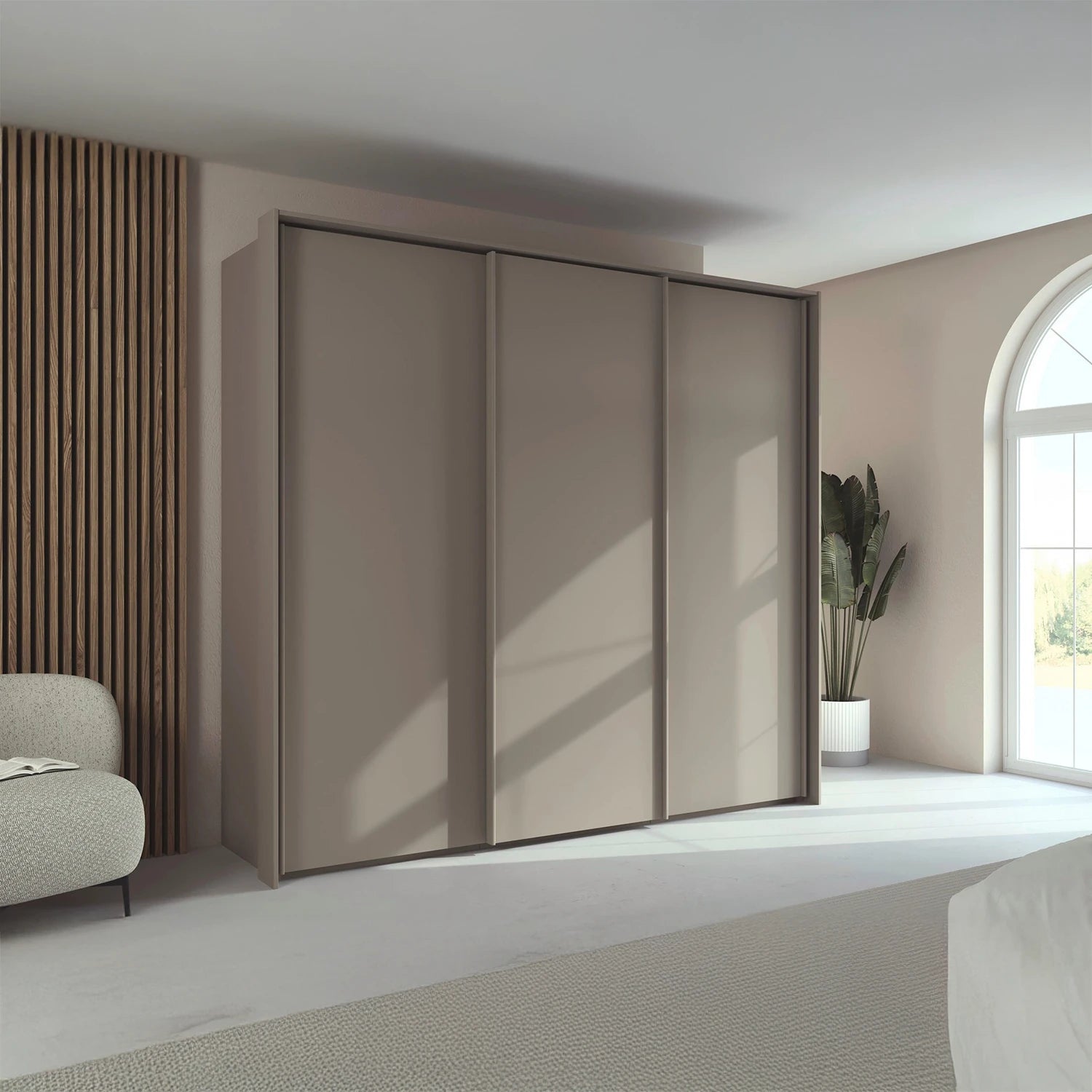 Rauch Taro 3 Door Sliding Wardrobe in Fango finish with passepartout frame 