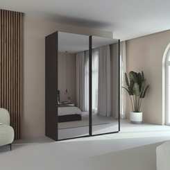 Rauch Taro 2 Door full mirror sliding wardrobe with Graphite Carcase double mirrored doors styled in a modern bedroom