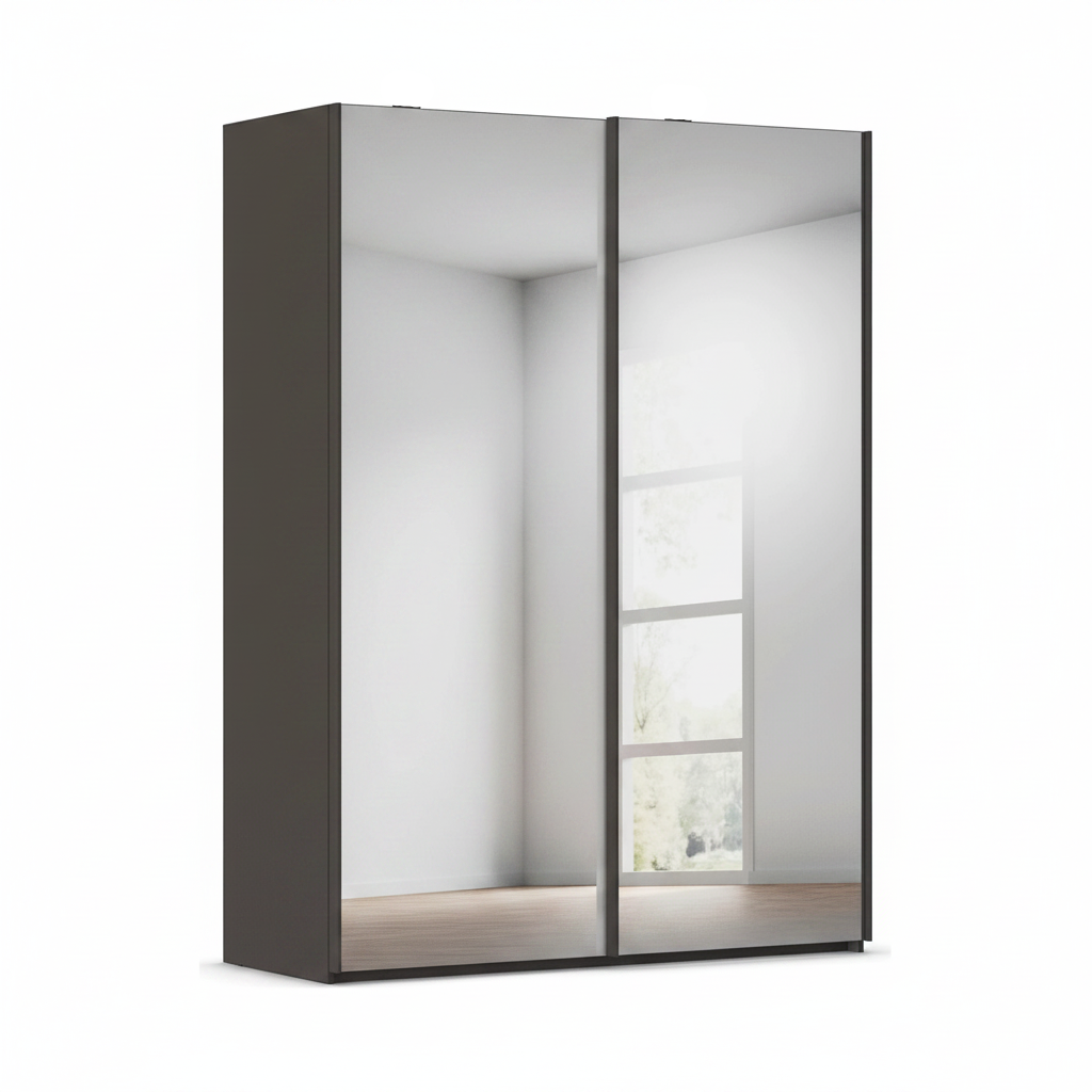 Rauch Taro 2 Door full mirror sliding wardrobe with Graphite Carcase double mirrored doors