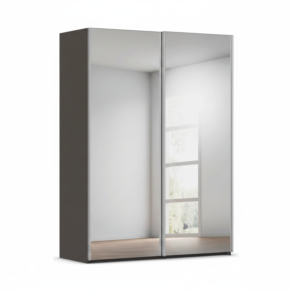 Rauch Taro 2 Door full mirror sliding wardrobe with Graphite Carcase double mirrored doors 