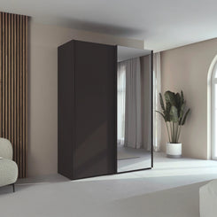 Rauch Taro 2 Door 1 Mirror Door Sliding Wardrobe in Graphite finish styled in a modern bedroom