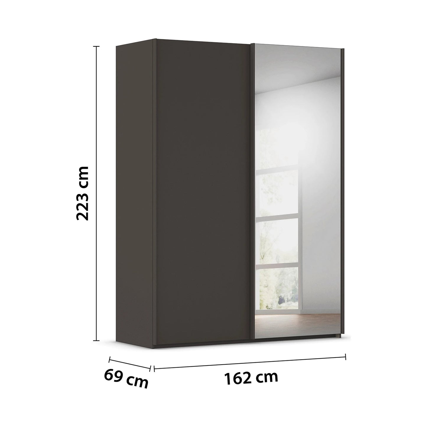 Rauch Taro 2 Door 1 Mirror Door Sliding Wardrobe in Graphite finish - Dimensions