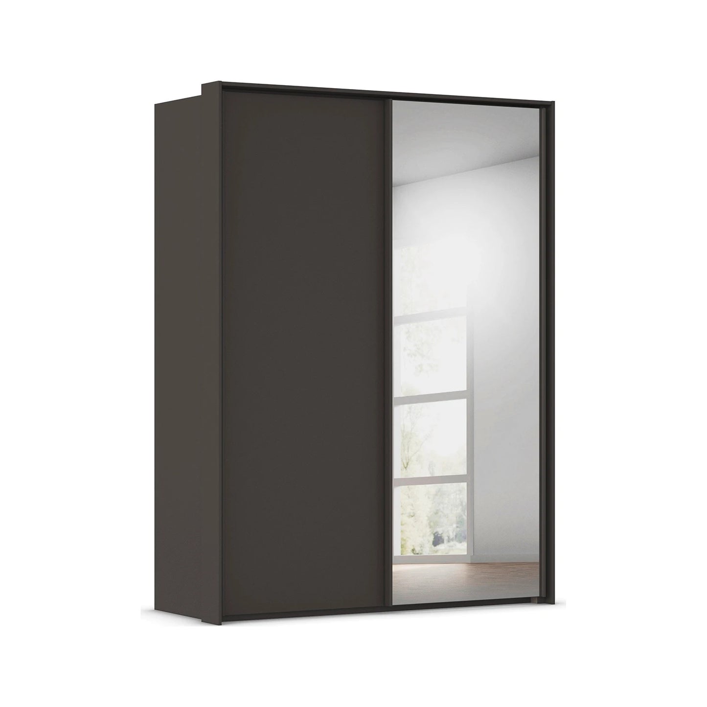 Rauch Taro 2 Door 1 Mirror Door Sliding Wardrobe in Graphite finish side angle view