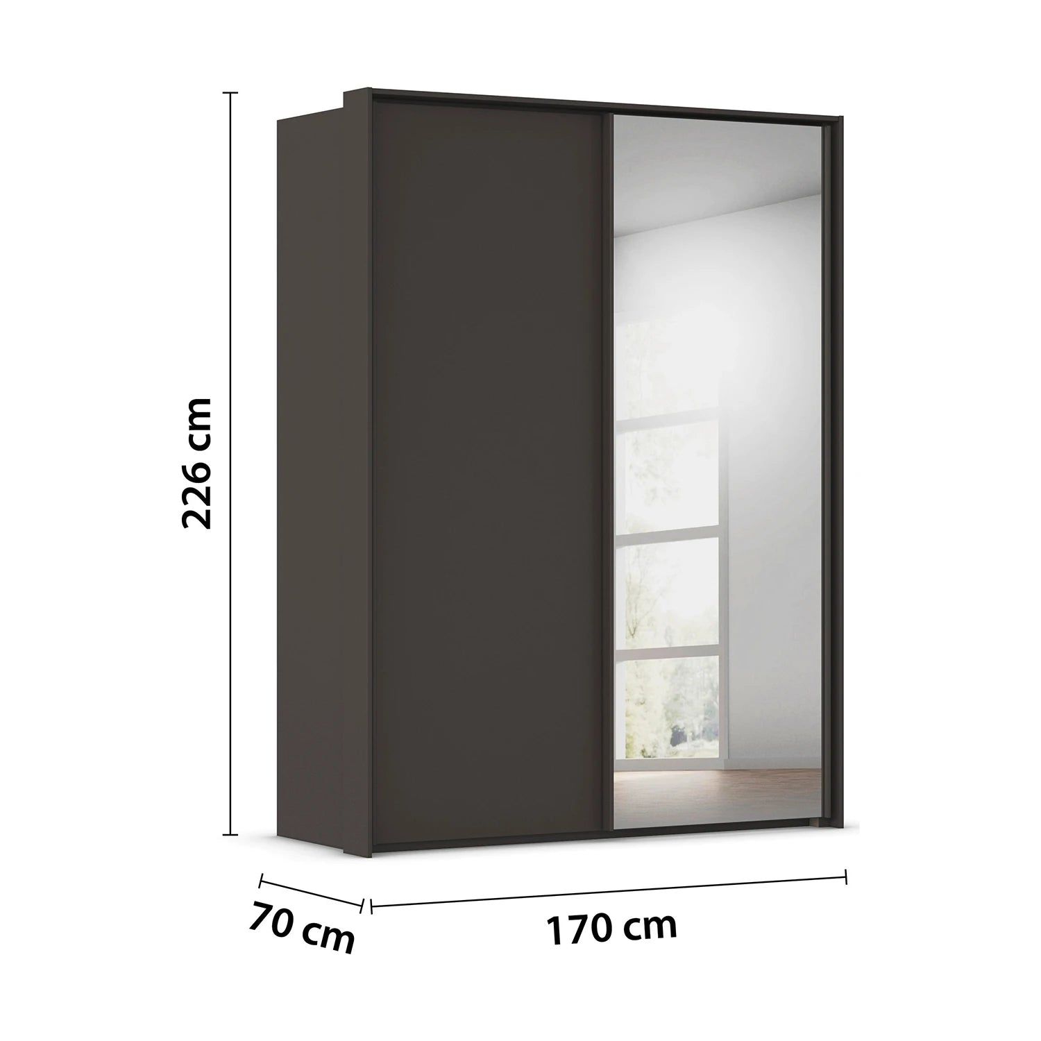 Rauch Taro 2 Door 1 Mirror Door Sliding Wardrobe in Graphite finish - Dimensions