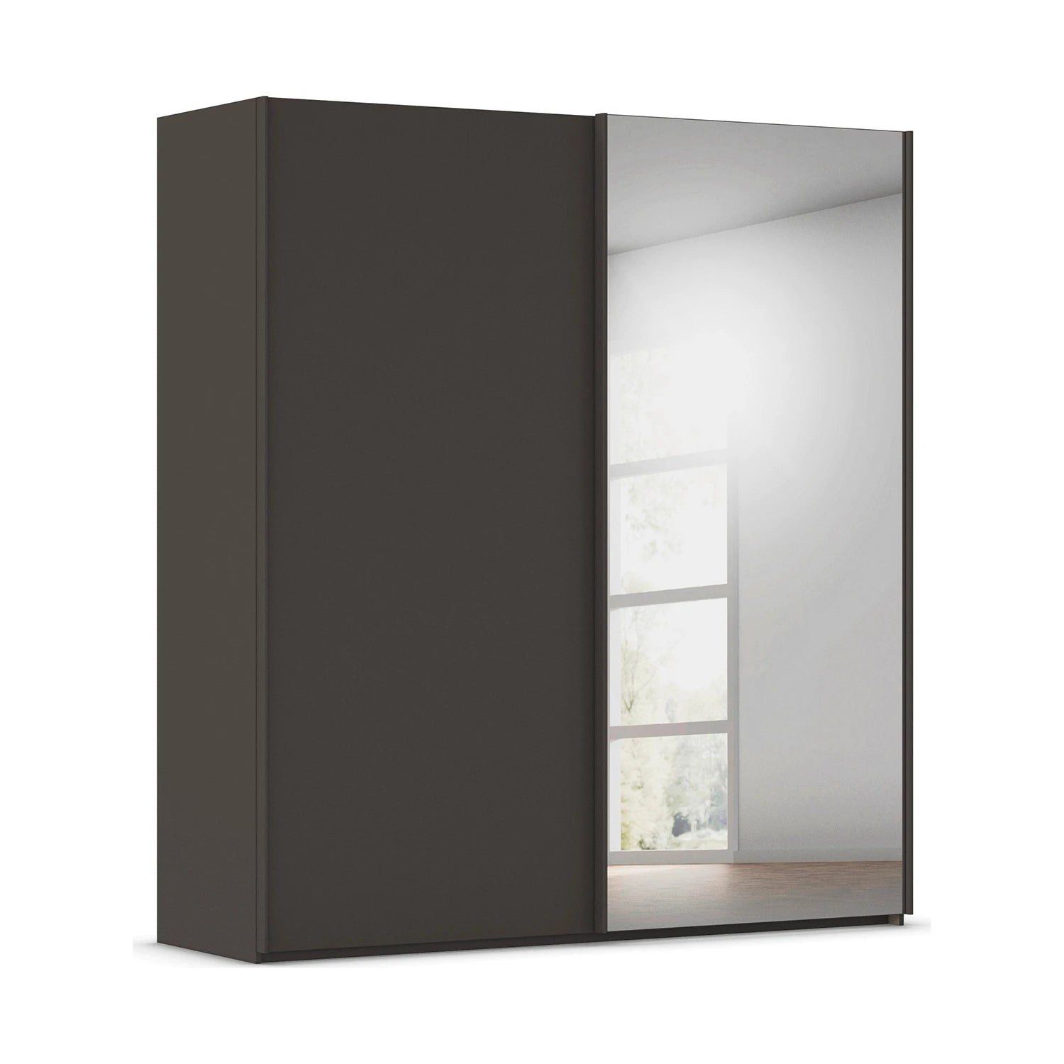 Rauch Taro 2 Door 1 Mirror Door Sliding Wardrobe in Graphite finish - side angle view