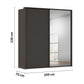 Rauch Taro 2 Door 1 Mirror Door Sliding Wardrobe in Graphite finish - Dimensions