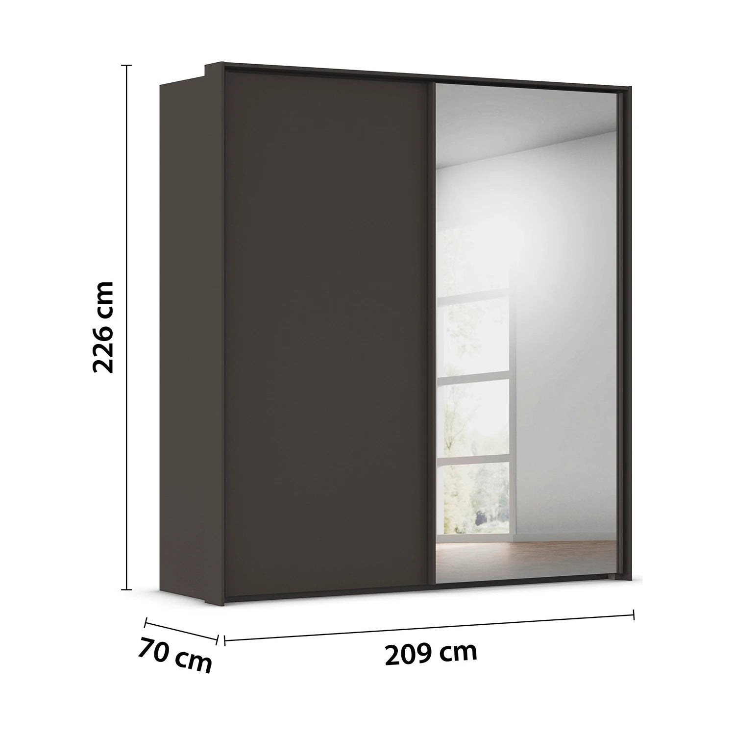 Rauch Taro 2 Door 1 Mirror Door Sliding Wardrobe in Graphite finish - Dimensions