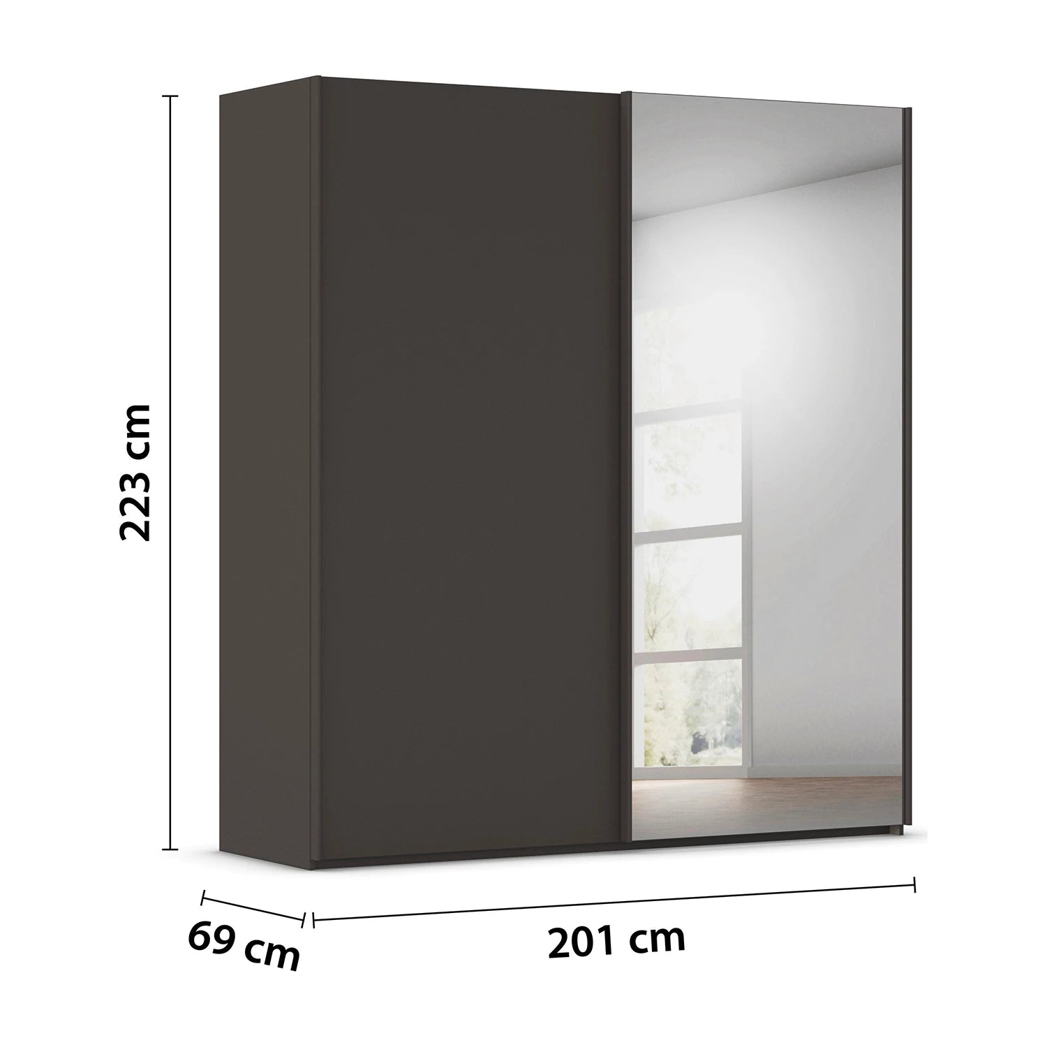 Rauch Taro 2 Door 1 Mirror Door Sliding Wardrobe in Graphite finish - Dimensions