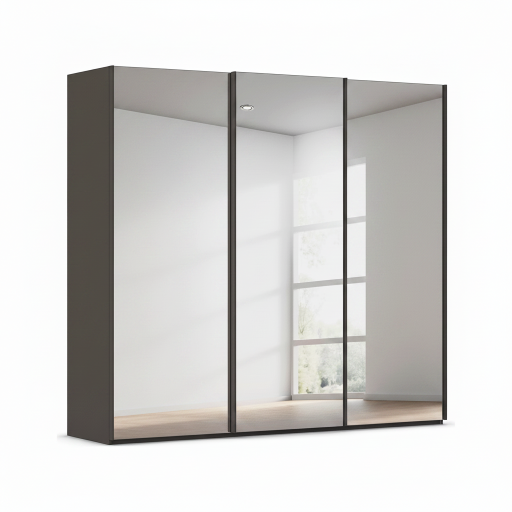 Rauch Taro 3 Door Full Mirror Sliding Wardrobe with Graphite Carcase 
