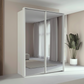 Rauch Taro 2 Door full mirror sliding wardrobe with Alpine White Carcase double mirrored doors with passepartout frame styled in a modern bedroom