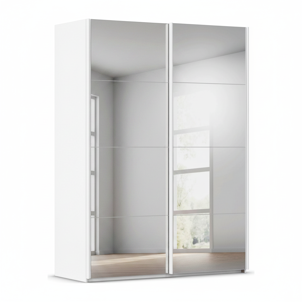 Rauch Taro 2 Door full mirror sliding wardrobe with Alpine White Carcase double mirrored doors 