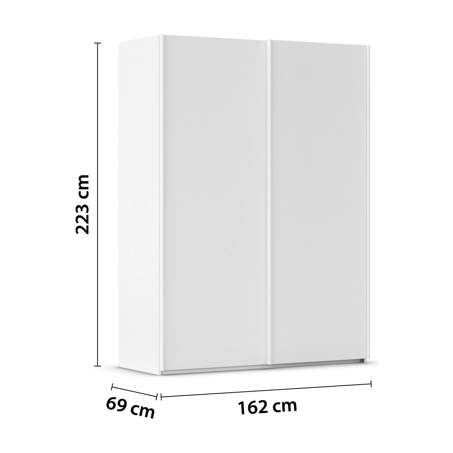 Rauch Taro 2 Door Sliding Wardrobe 160cm in Alpine White with Dimensions